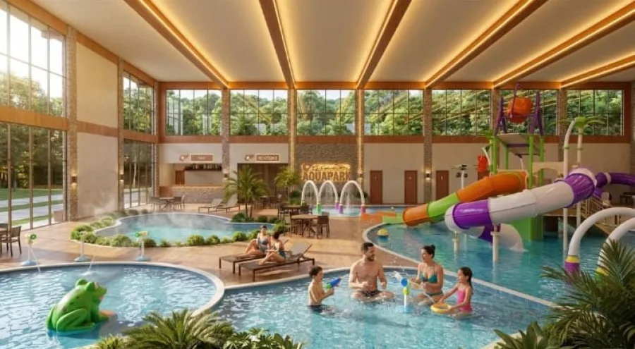 O novo parque aquático coberto e aquecido do resort